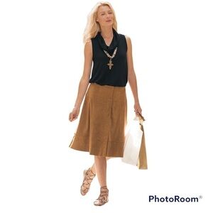 Soft Surroundings Soft Vegan Suede Camel Snap Up Skirt‎ Size Large
